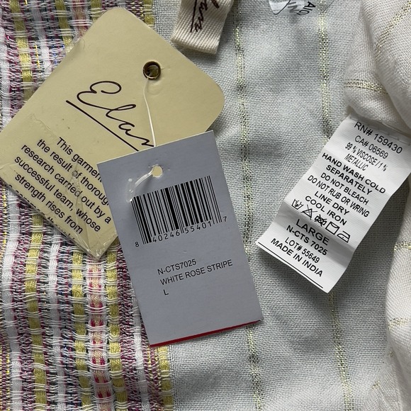 Elan Faux Wrap Mini Romper 3/4 Sleeve Multi Stripe Metallic Thread Large Viscose - Picture 3 of 6